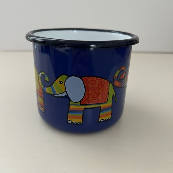 Smaltum Czech Enamelware Elephants Coffee Mug Cup Blue Colorful Prague - Picture 2 of 5